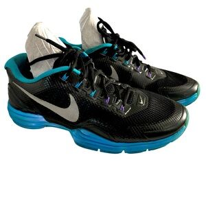 Nike Lunar Black and Blue Glow Silver Athletic Shoes Men’s Size 10